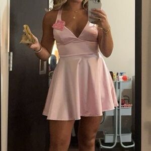 Short pink satin dress